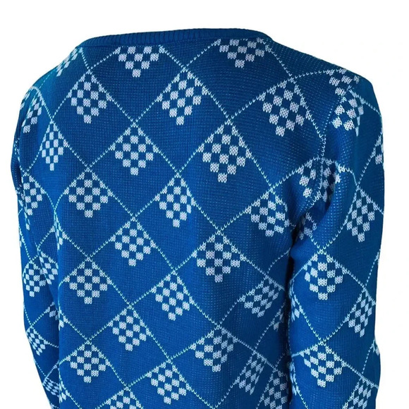 Prime Connection Vintage 80s Geometric Crewneck Knit Sweater Size M Blue White - Picture 9 of 16